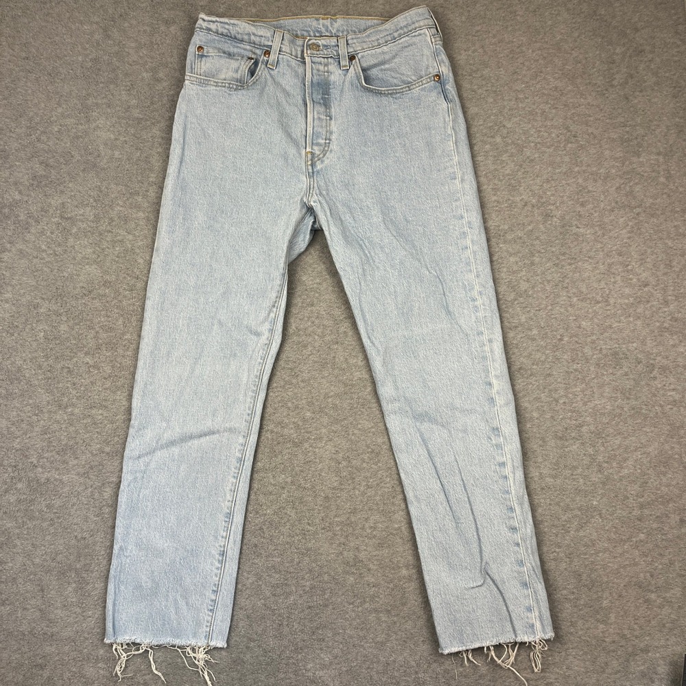 Levi Jeans Men W30 L28 Blue 501 Original Straight Leg Premium Raw Hem Denim